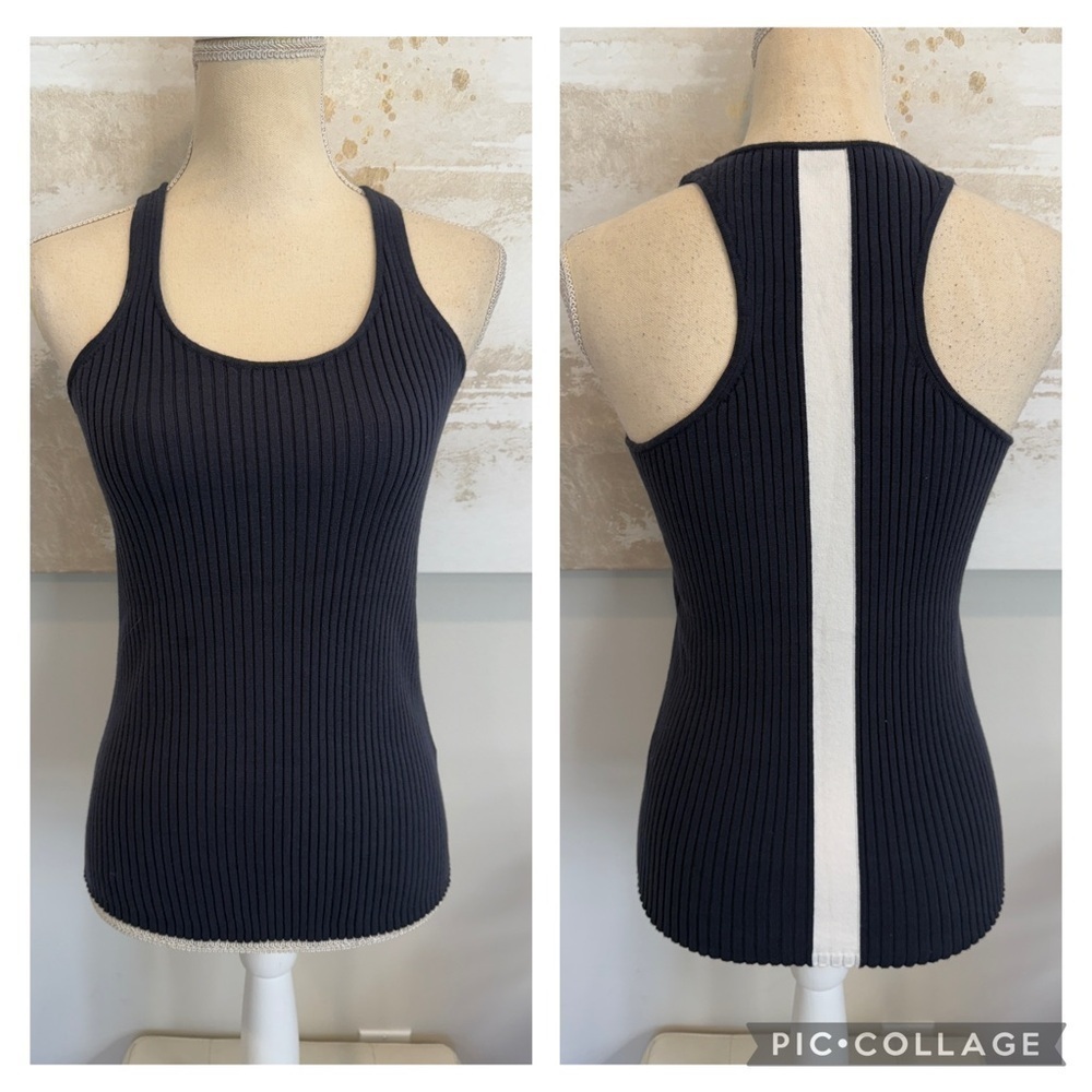 Blanc Noir Color Block Women's Ribbed Tank Top - Navy Blue/ White size medium